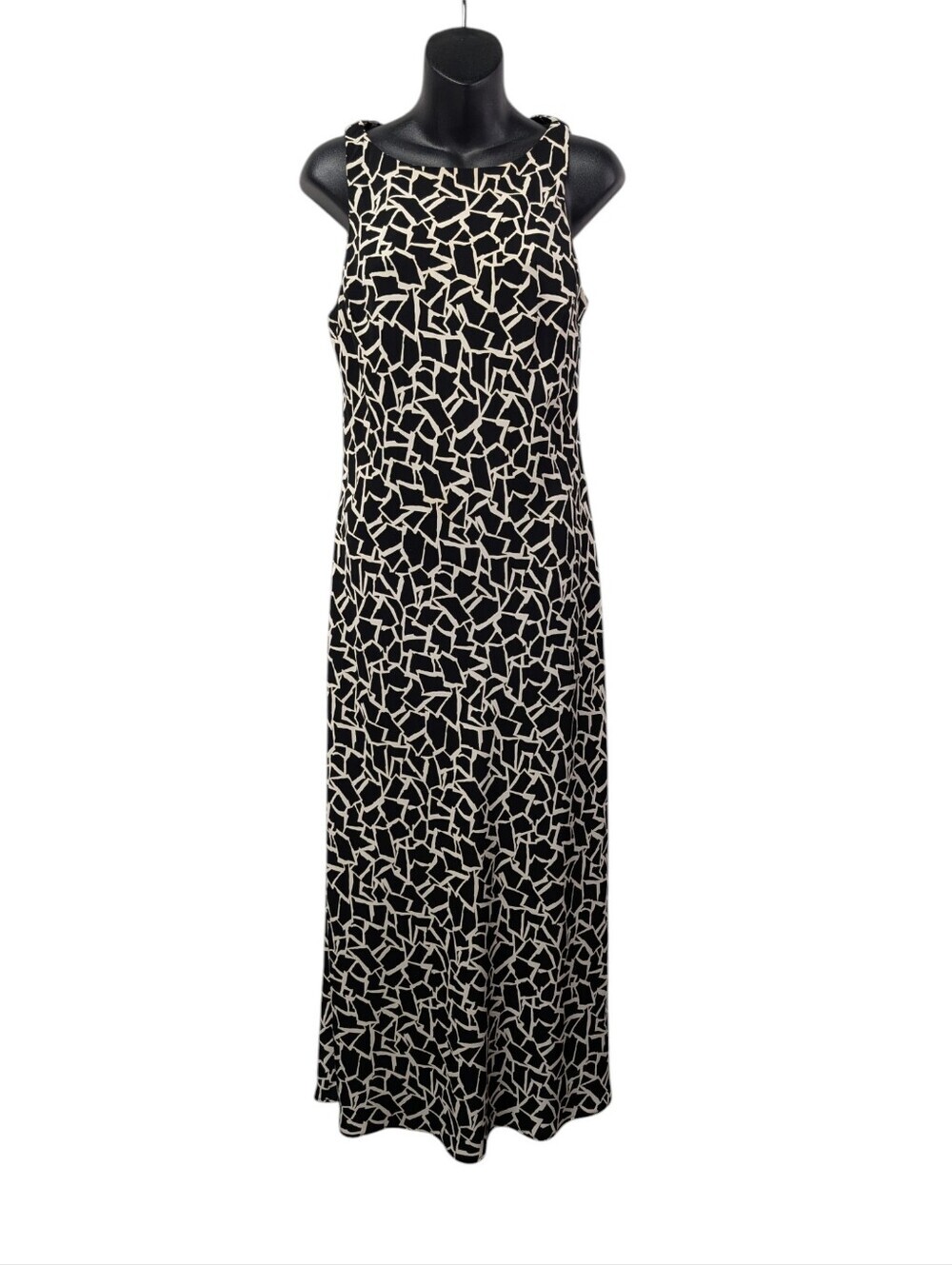 S.L. Fashions Size 12 Black White Geometric Mosaic Sleeveless Maxi Dress